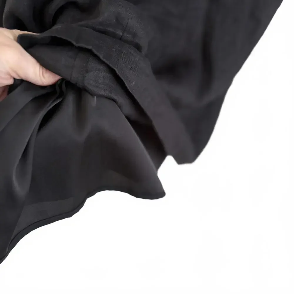 Cremieux | Women’s 100% Linen Short Sleeve Black Midi Dress Gold Grommets Size L - Picture 8 of 9